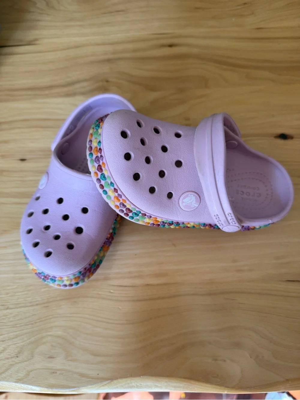 Toddler Girl Crocs with Rainbow Trim